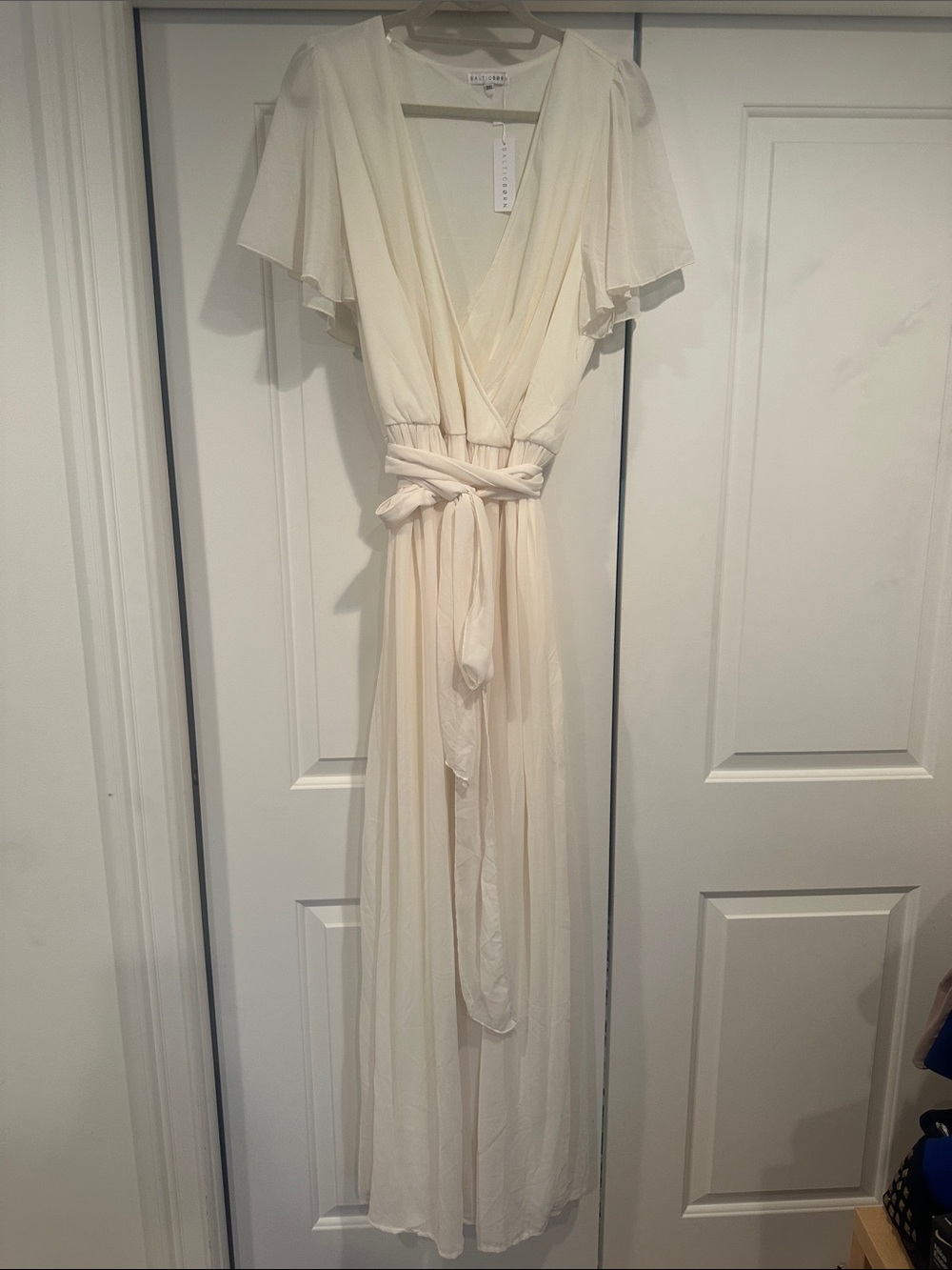 Baltic Born Ivory Maxi Wrap Dress with Flutter Sleeves